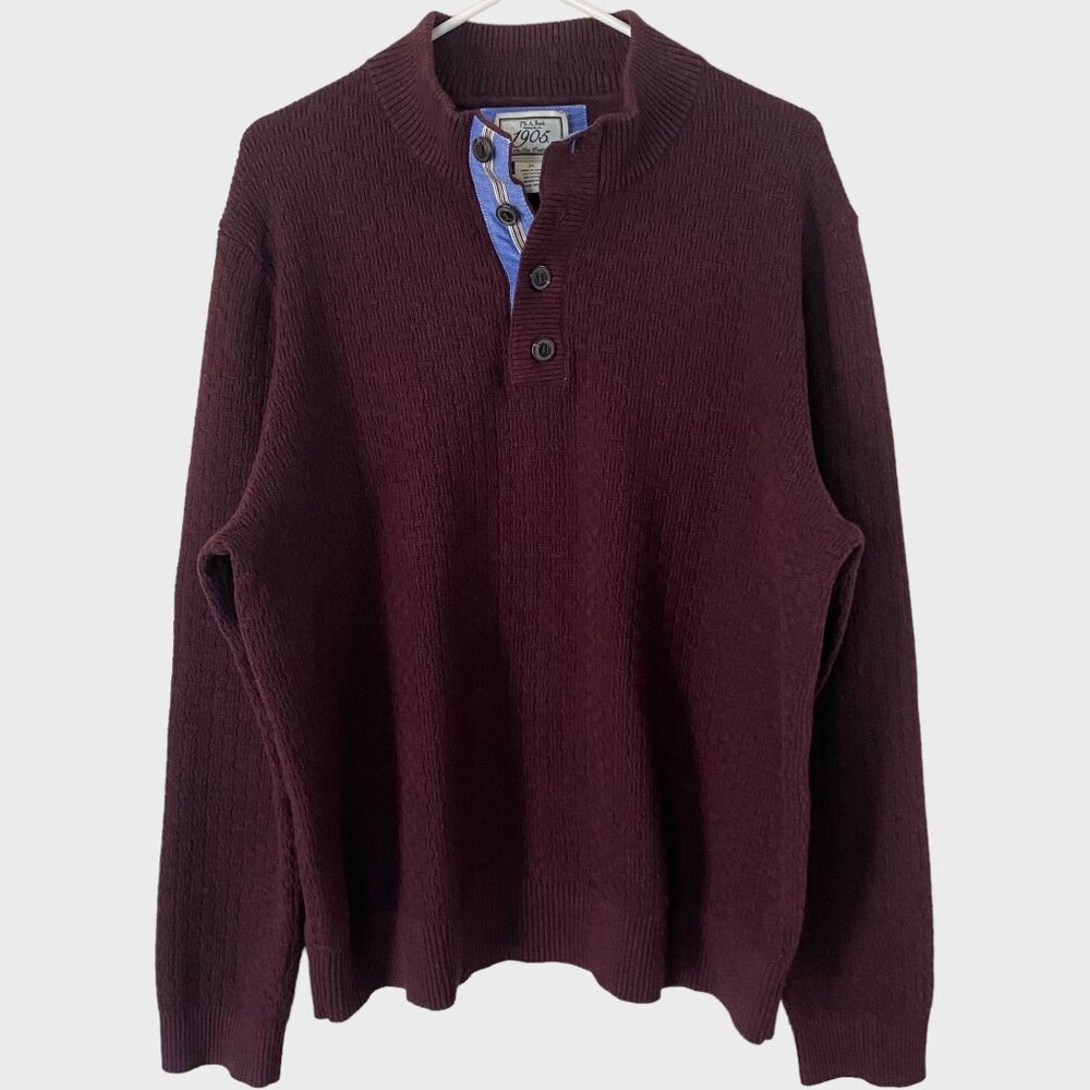 Jos. A. Bank Button Mock Neck Pullover Sweater Men's XL Burgundy Red Long-Sleeve